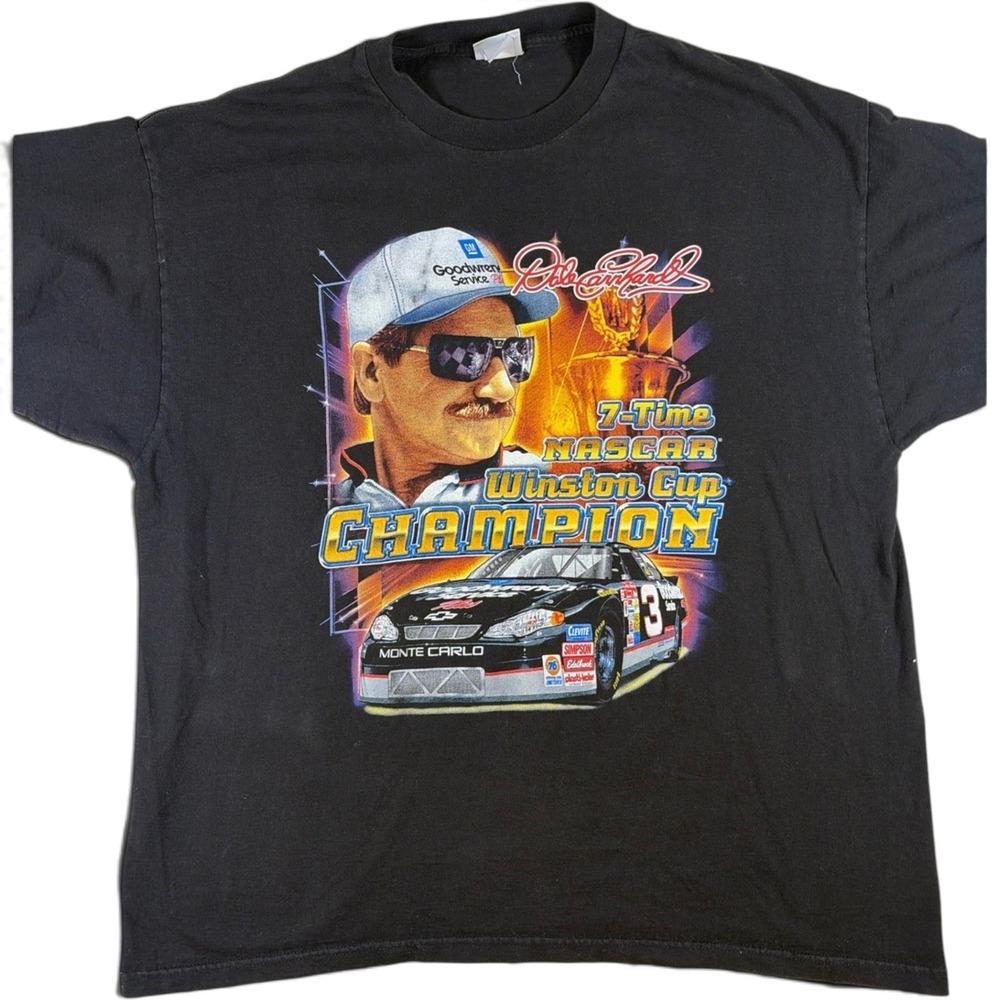 Vintage Chase Authentics Dale Earnhardt NASCAR 7-Time Champion T-Shirt Black XL